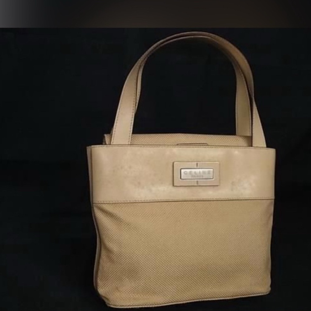Authentic CELINE Canvas Leather Handbag Tote Bag
Light Beige